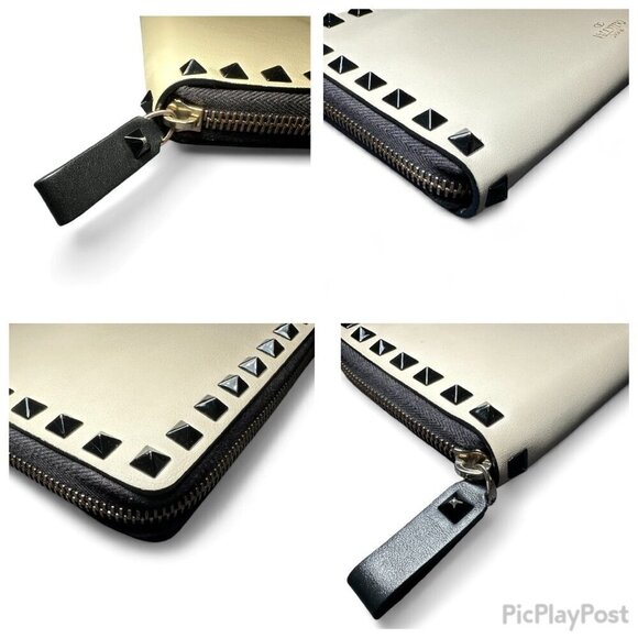 Valentino Garavani White/Ivory Rockstud Continental Wallet w Black Studs - Picture 7 of 16